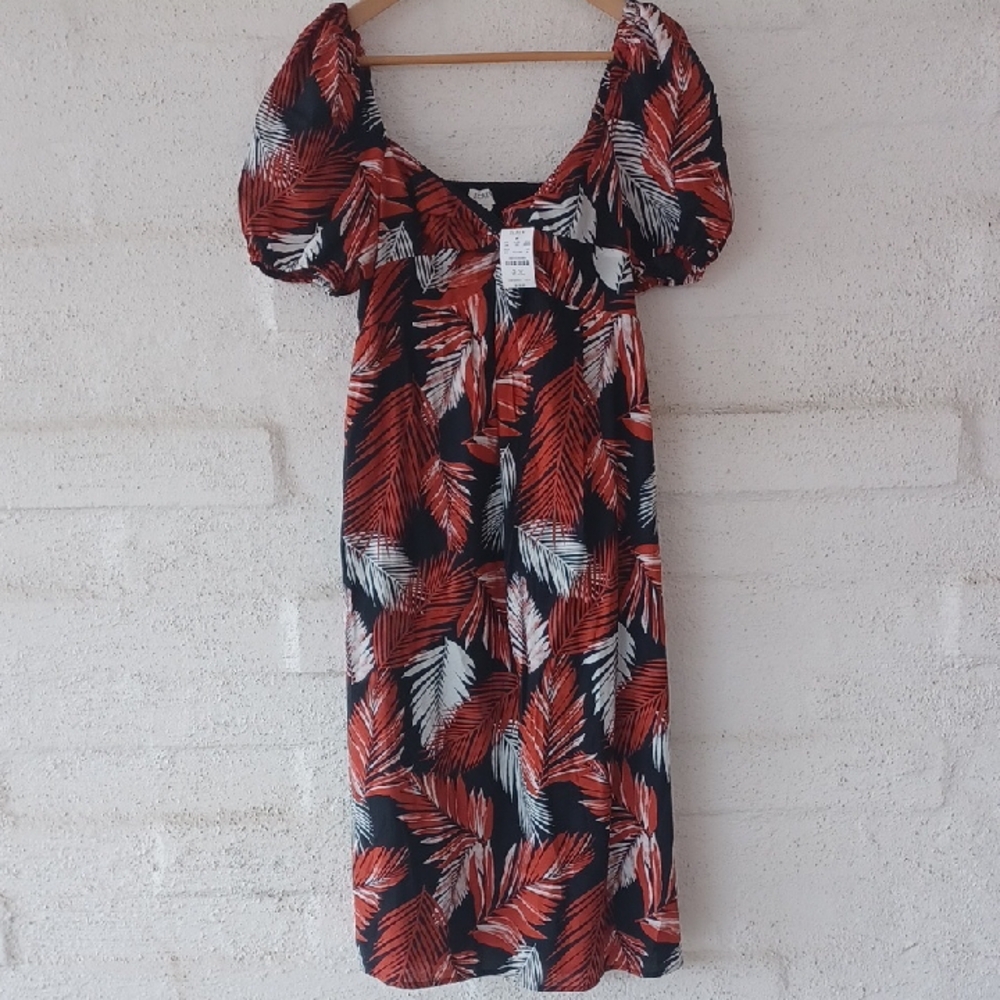 J. Crew Midi Dress, Puff Sleeves, Twist Front, Pockets, Side Zip, Cotton, New